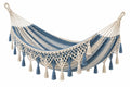 Amaca 200 x 100 cm in corda blu e beige con frange stile boho