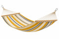 Amaca 300 x 100 cm in cotone giallo bianco e grigio - sospesa con barre in legno per giardino