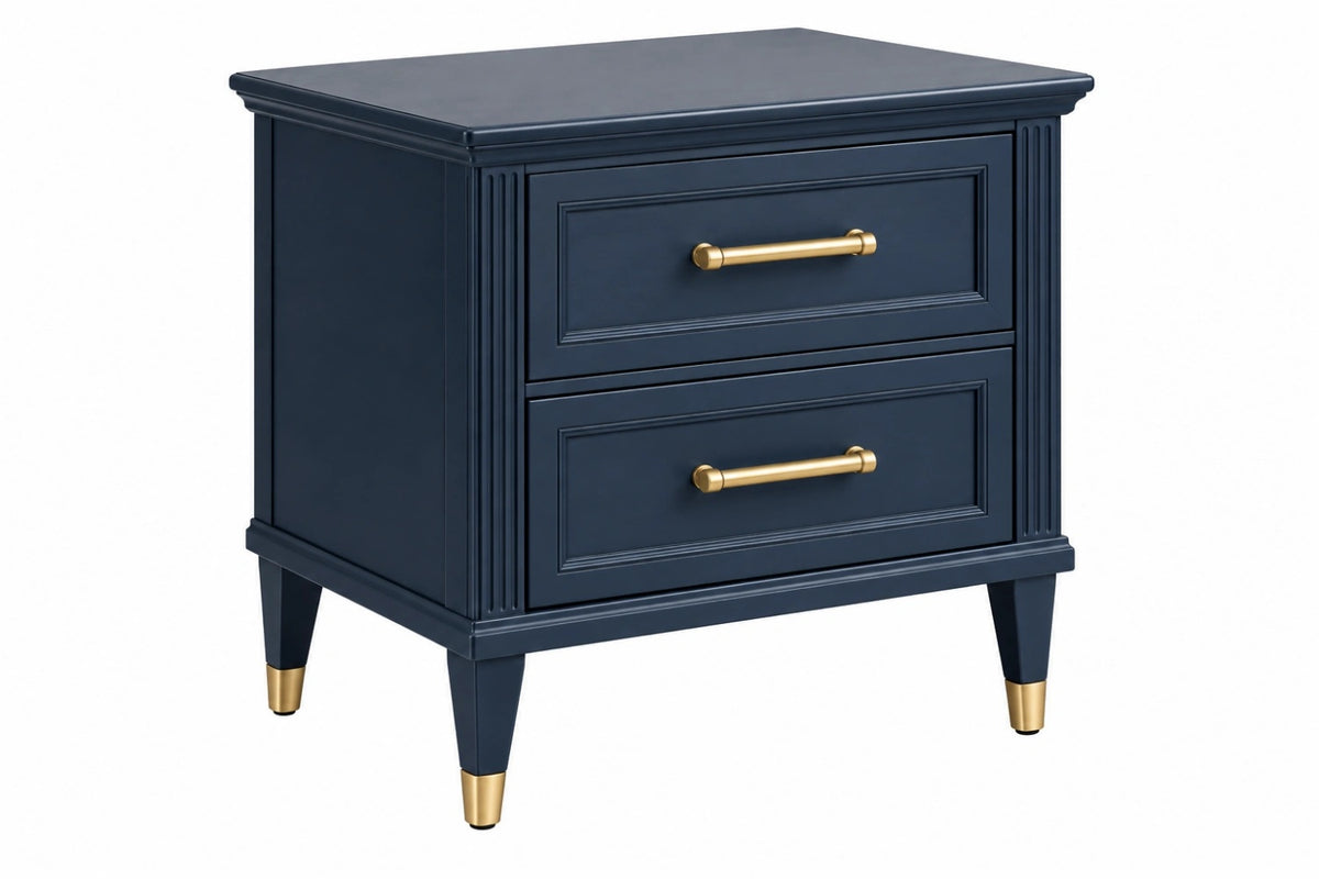 Comodino 50 x 40 x 60 cm in legno blu scuro con 2 cassetti stile classico