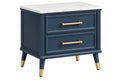 Comodino 60 x 45 x 65 cm in legno blu con piano effetto marmo - 2 cassetti stile classico