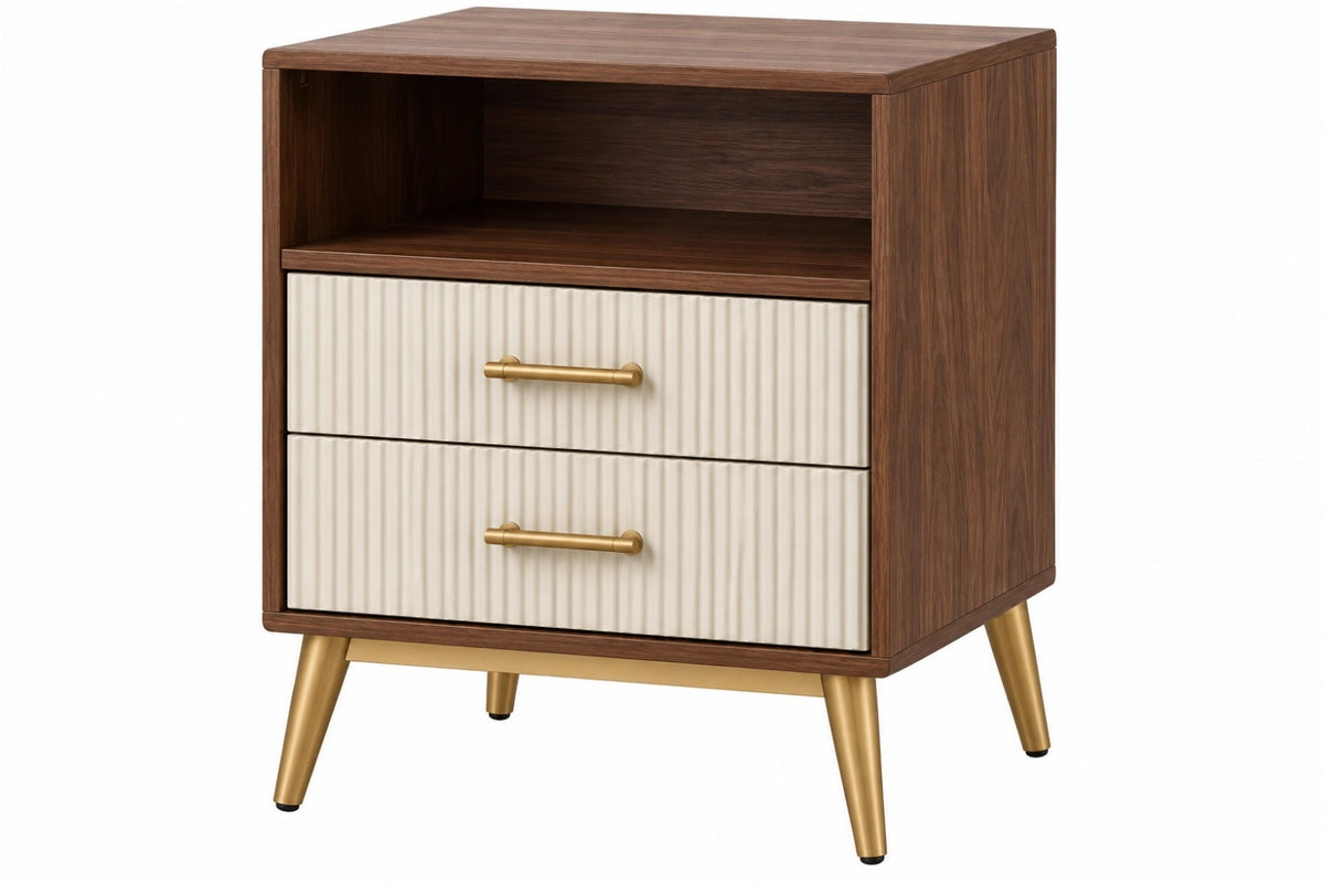 Comodino 55 x 40 x 65 cm in pannelli effetto noce avorio con 2 cassetti stile moderno