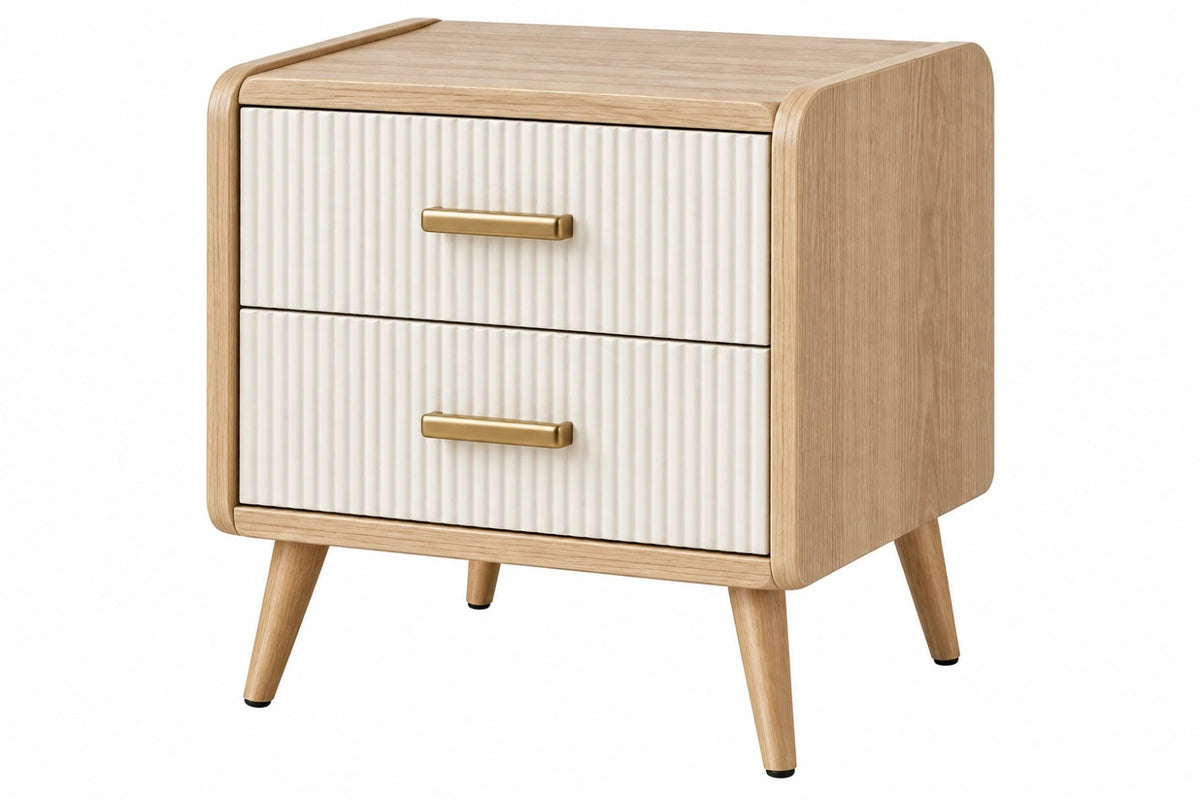 Comodino 50 x 40 x 60 cm in legno naturale e bianco con 2 cassetti stile moderno