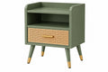 Comodino 45 x 35 x 60 cm in legno verde con cassetto in rattan - stile retrò