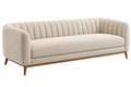 Divano 3 posti 220 cm in tessuto bouclé beige con gambe in legno stile moderno