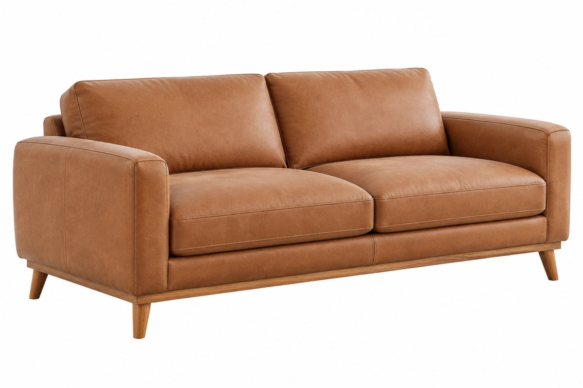 Divano 2 posti 180 x 90 x 85 cm in pelle marrone con struttura in legno stile moderno