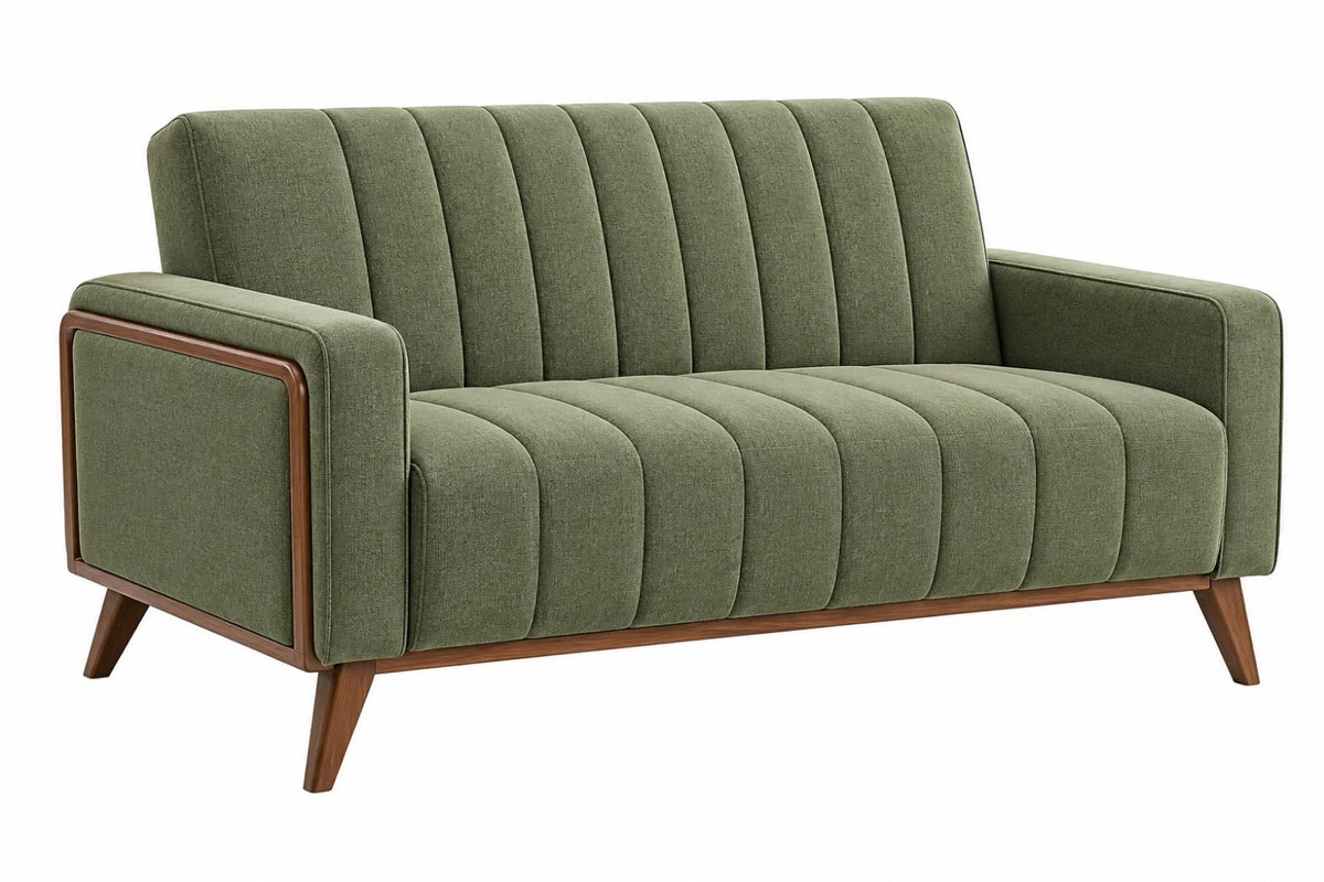 Divano 2 posti 160 x 85 x 85 cm in tessuto verde con struttura in legno stile moderno
