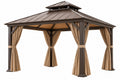 Gazebo da giardino 300 x 300 x 290 cm in metallo marrone con tende beige - copertura ventilata