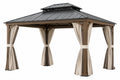 Gazebo da giardino 400 x 300 cm in metallo marrone e nero con tende - copertura a padiglione