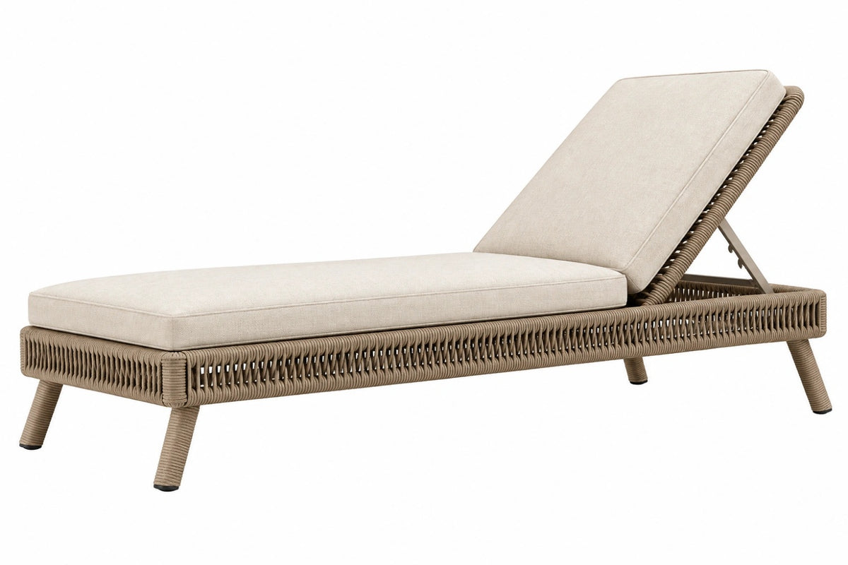 Lettino prendisole 200 x 70 cm in corda intrecciata beige con schienale reclinabile per esterno