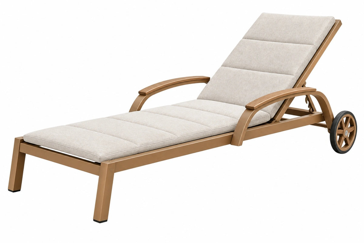 Lettino prendisole 200 x 65 cm beige con struttura in metallo reclinabile e ruote
