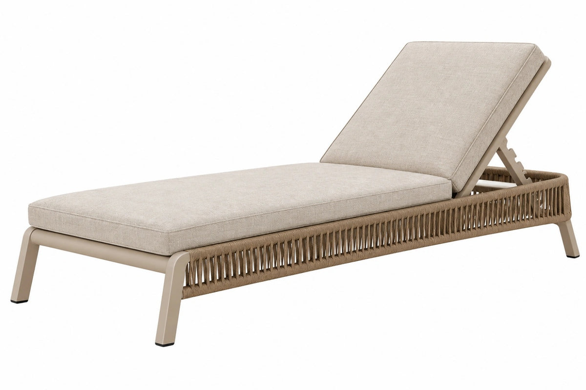 Lettino prendisole 200 x 70 cm in metallo e corda beige con schienale regolabile da esterno