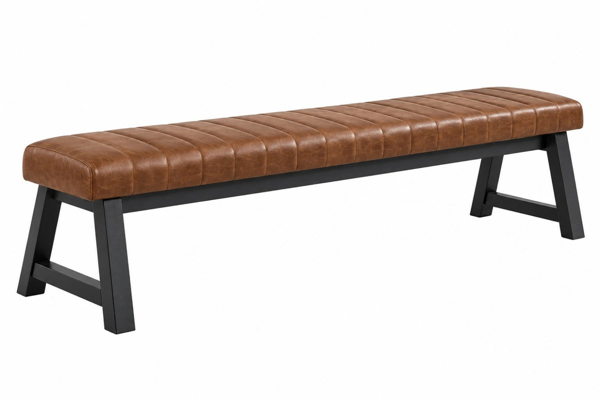 Panca 140 x 40 x 45 cm marrone in similpelle con struttura in metallo stile industriale