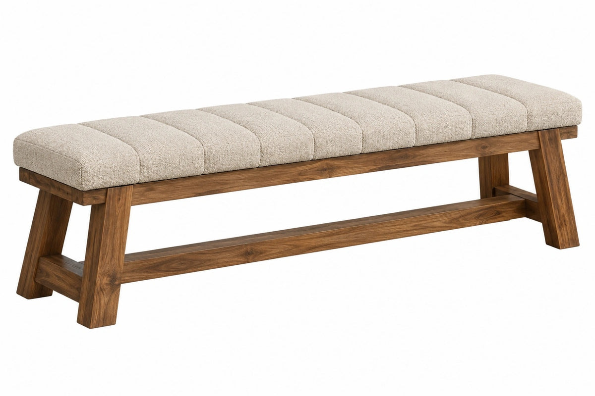 Panca 180 x 40 x 46 cm in legno marrone con seduta imbottita beige stile rustico