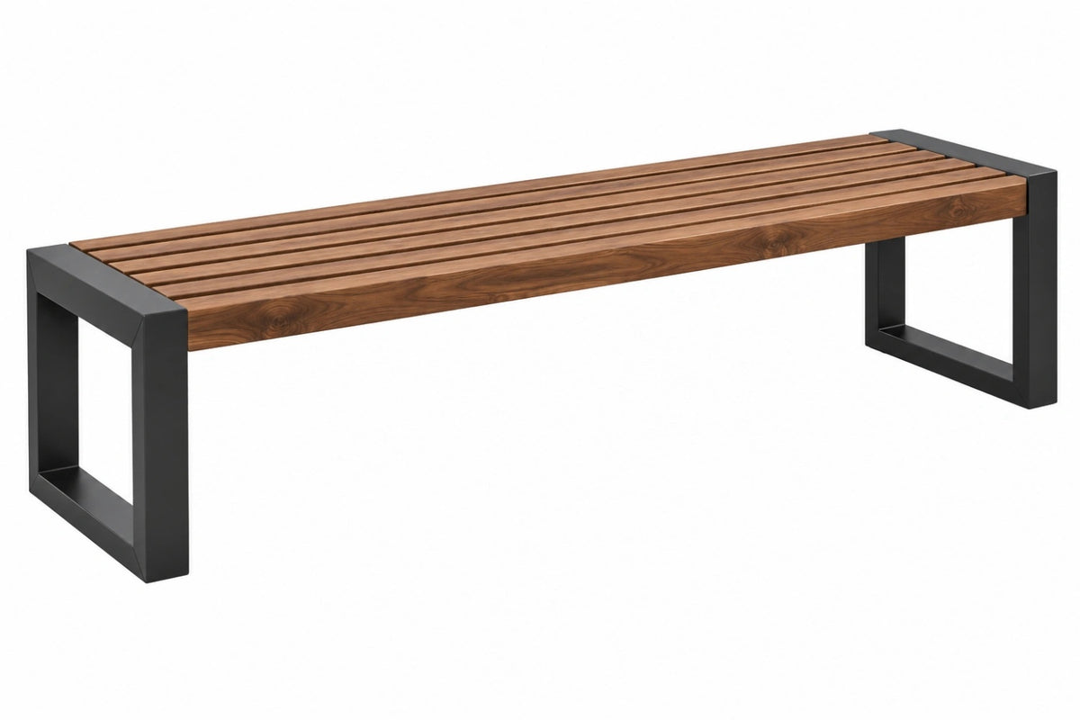 Panca 180 x 40 x 45 cm in legno marrone e metallo nero - stile industriale