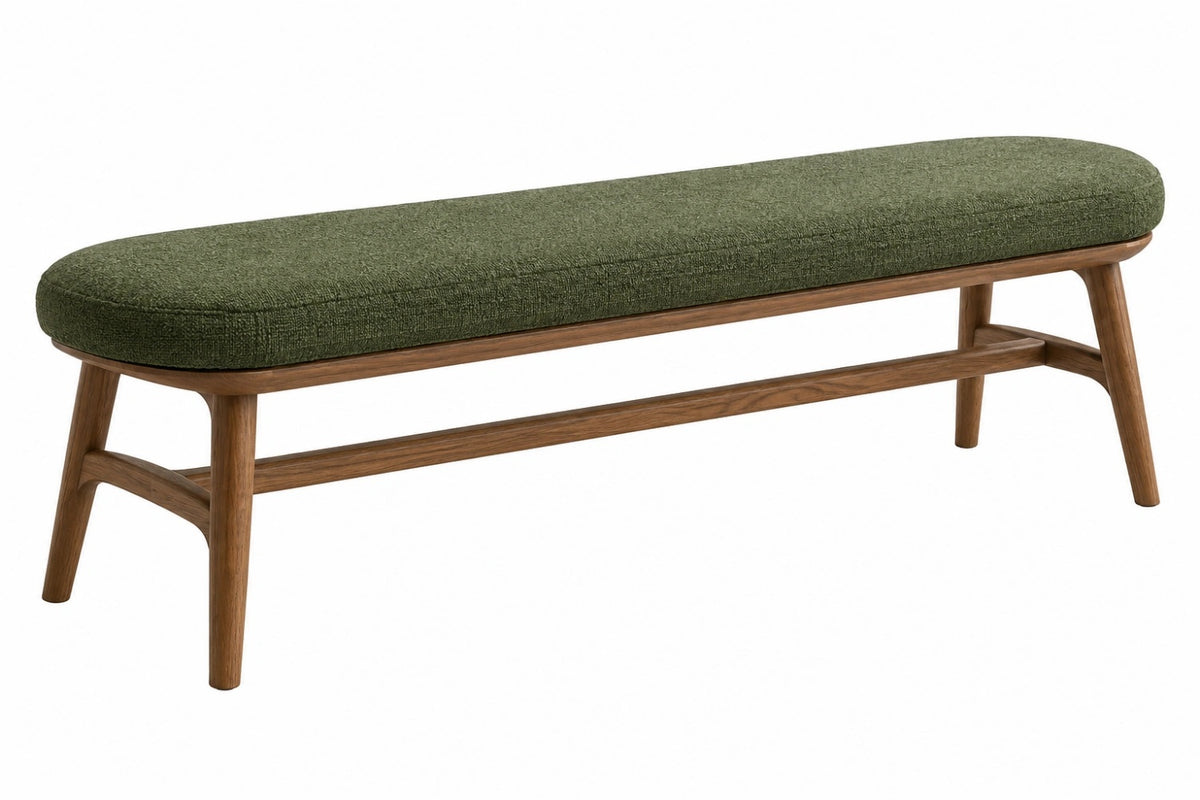 Panca 160 x 40 x 45 cm in legno e tessuto verde - stile moderno per ingresso