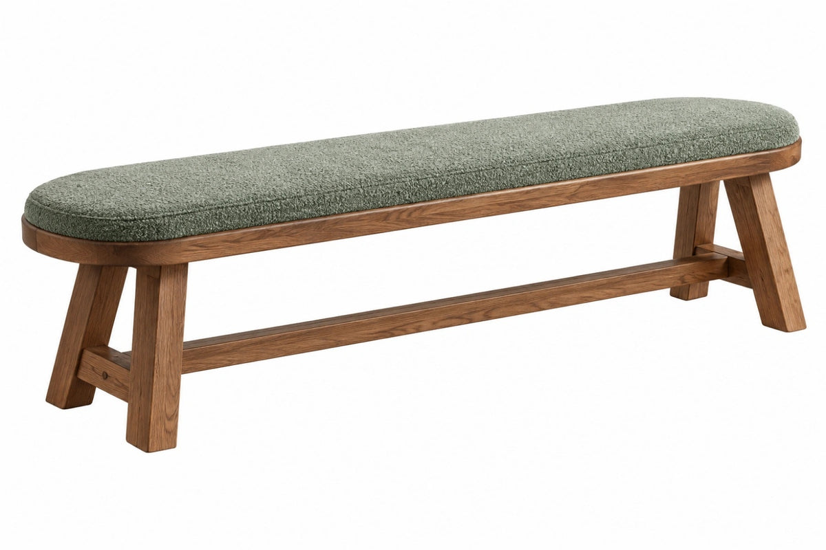 Panca imbottita 160 x 40 x 46 cm in legno marrone e tessuto bouclé verde stile rustico