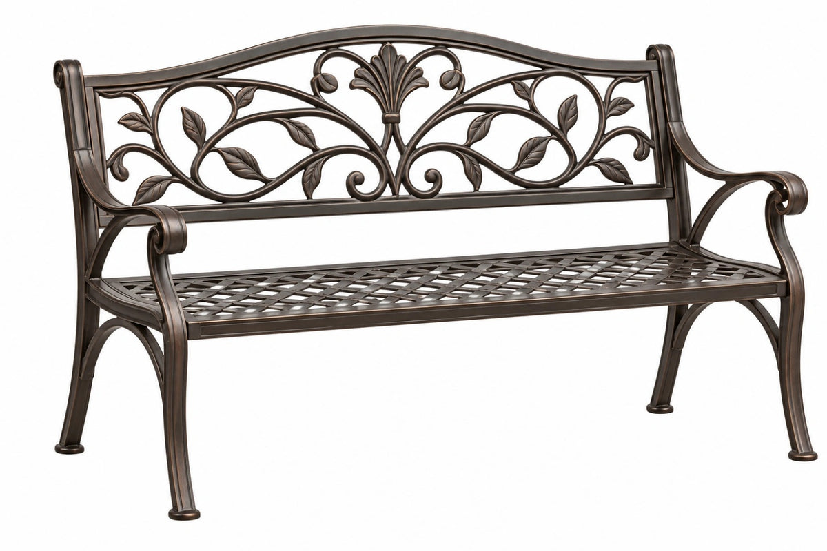 Panchina da giardino 125 x 60 x 90 cm in metallo bronzo - stile classico decorativo