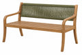 Panca da giardino 120 cm in legno naturale e corda verde oliva con schienale intrecciato