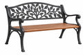 Panca da giardino 127 cm in metallo nero e legno marrone con schienale decorativo
