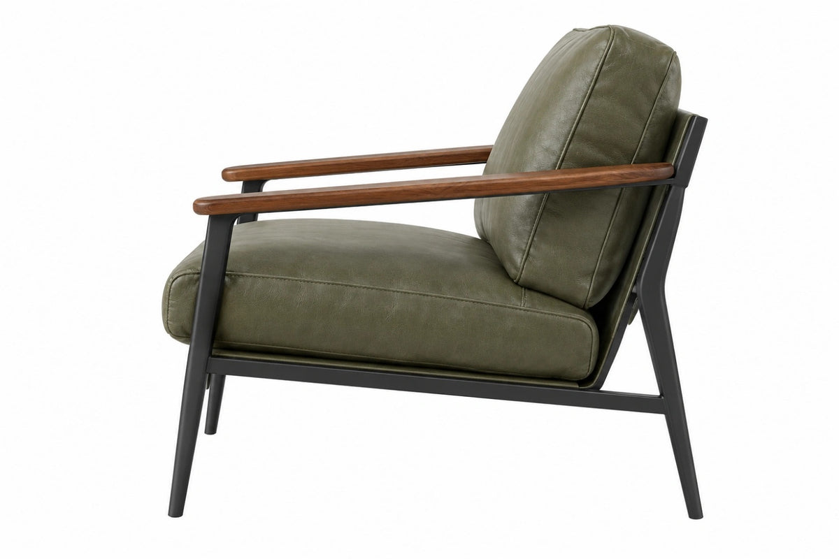 Poltrona 75 x 80 x 90 cm in similpelle verde con braccioli in legno stile moderno