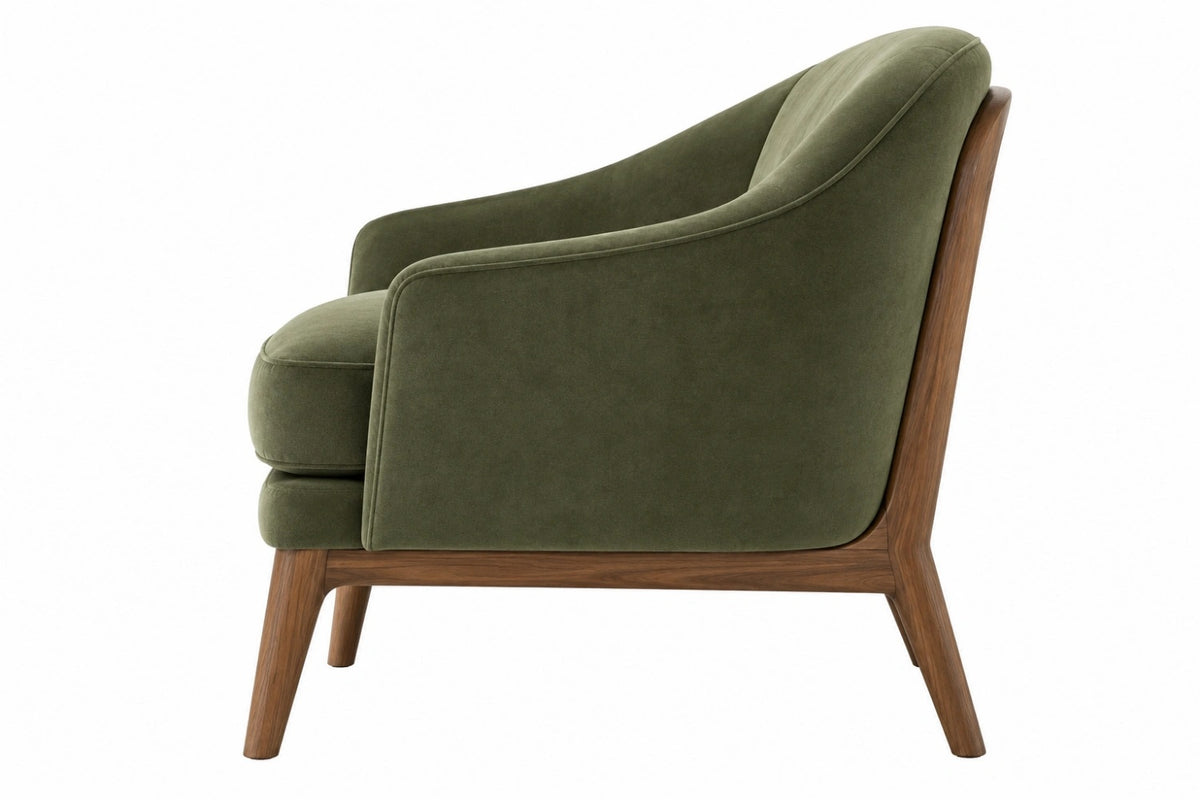 Poltrona 75 x 85 x 90 cm in tessuto verde e legno - stile moderno