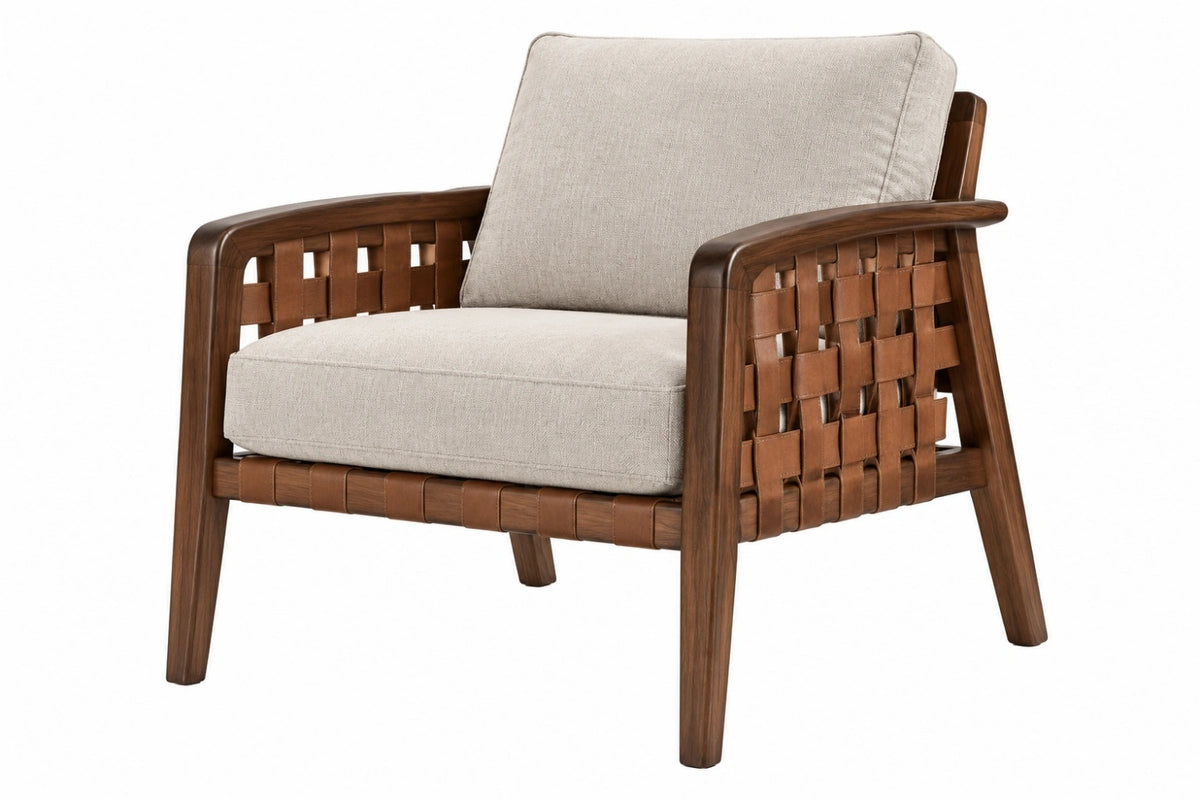 Poltrona 78 x 82 x 83 cm in legno marrone con rivestimento beige - stile moderno