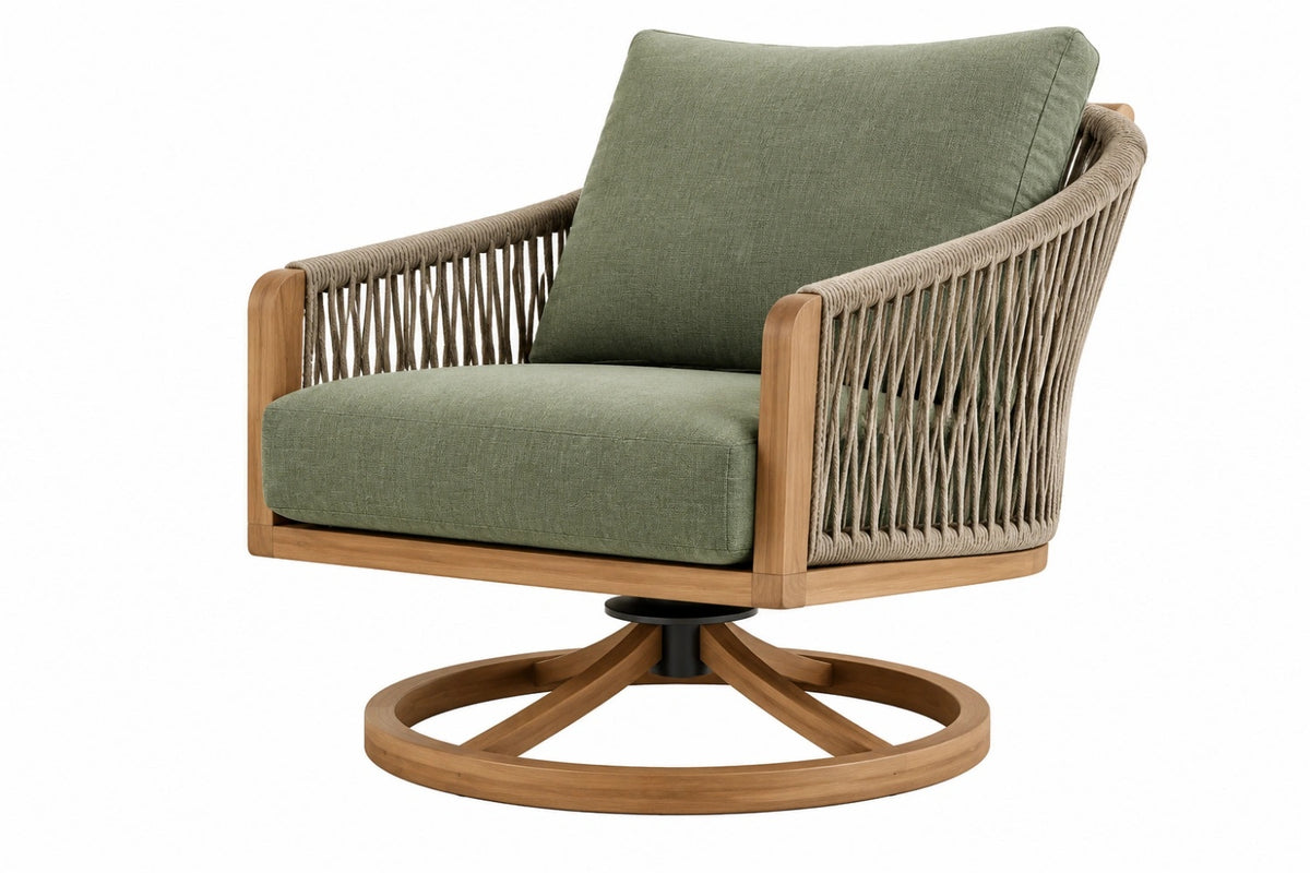 Poltrona da giardino 78 x 82 x 90 cm in legno e corda verde con base girevole