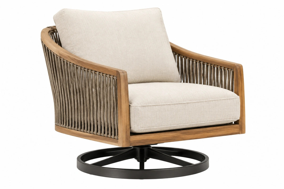 Poltrona da esterno 80 x 82 x 85 cm in legno e corda beige con base girevole