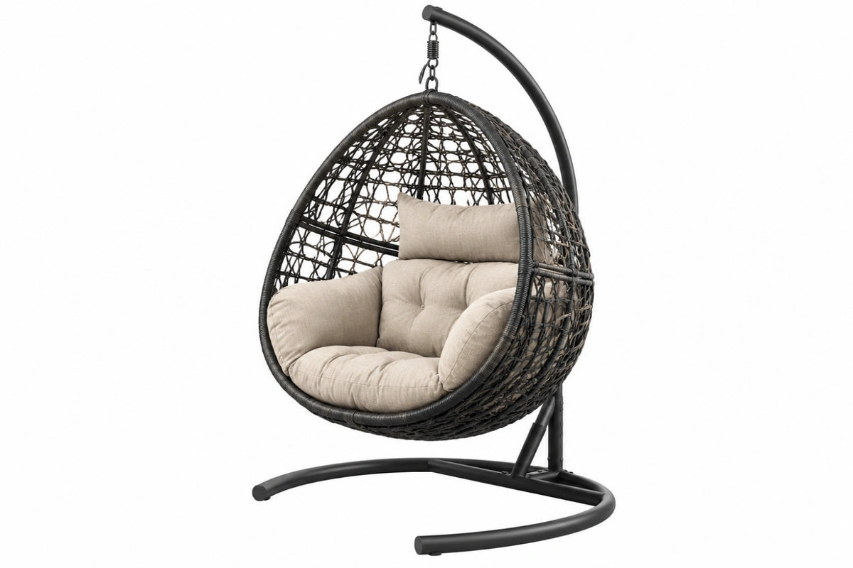 Poltrona sospesa da giardino 105 x 105 x 195 cm in rattan sintetico nero con struttura in metallo