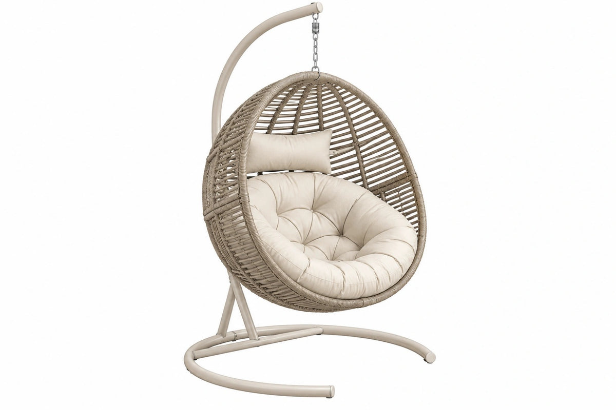 Poltrona sospesa 105 x 105 x 195 cm in rattan sintetico beige con supporto in metallo per esterno