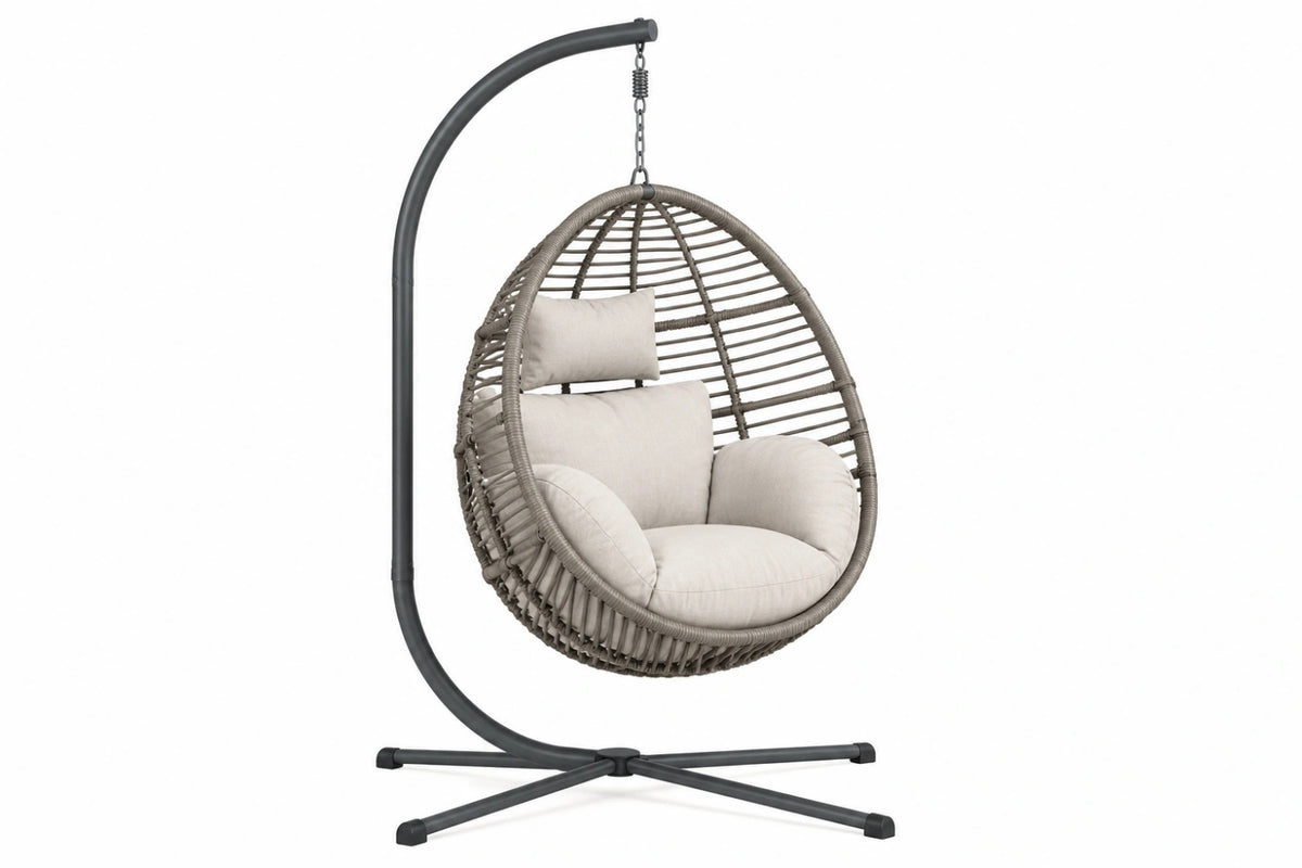 Poltrona sospesa da giardino 105 x 105 x 195 cm in rattan sintetico grigio con supporto in acciaio