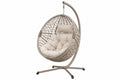 Poltrona sospesa 105 x 105 x 195 cm in acciaio e intreccio sintetico beige con supporto da giardino