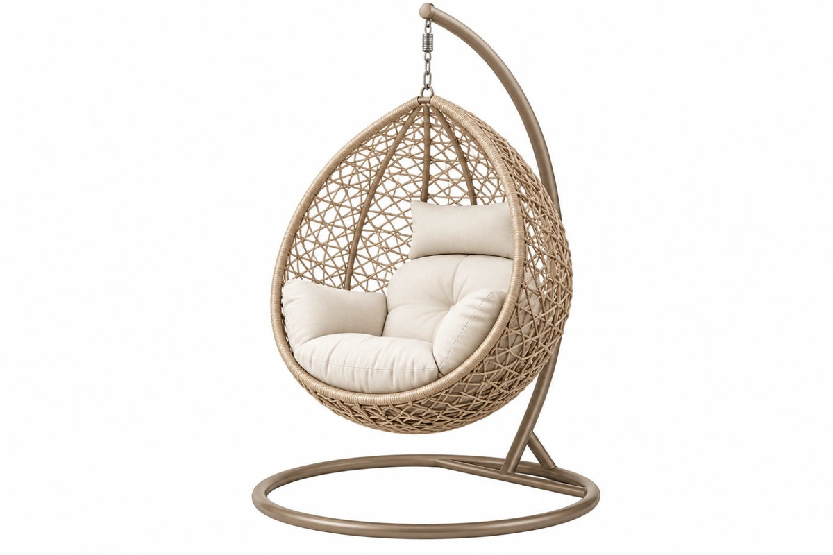 Poltrona sospesa 105 x 105 x 200 cm in rattan sintetico beige con struttura in metallo per giardino