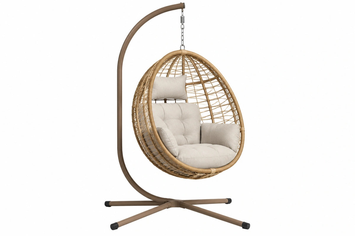 Poltrona sospesa 105 x 105 x 195 cm in rattan sintetico marrone con supporto in metallo per interni