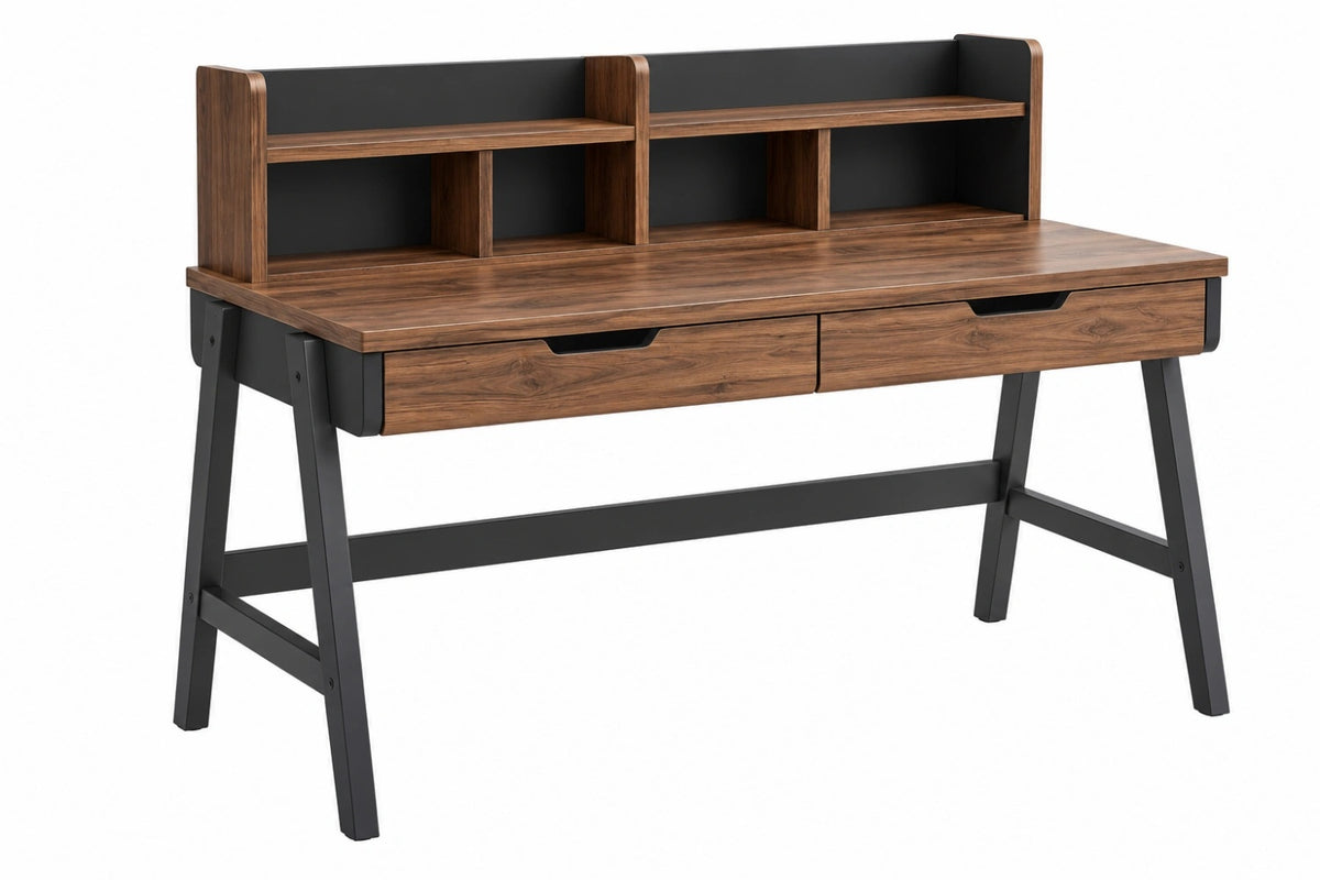 Scrivania con libreria 120 x 60 x 110 cm in legno marrone e metallo nero - 2 cassetti stile industriale