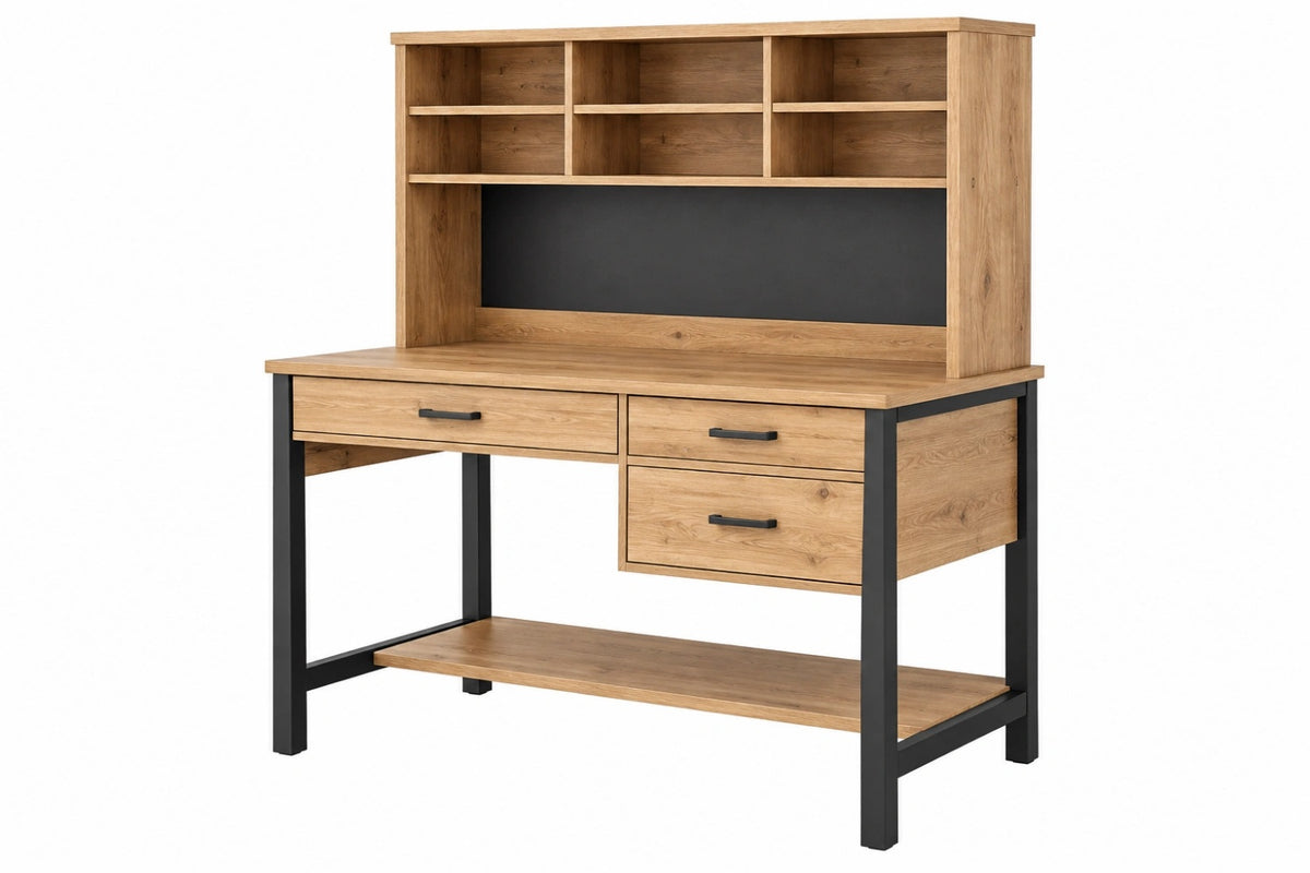 Scrivania con libreria 120 x 60 x 180 cm effetto legno naturale e nero - stile industriale con cassetti