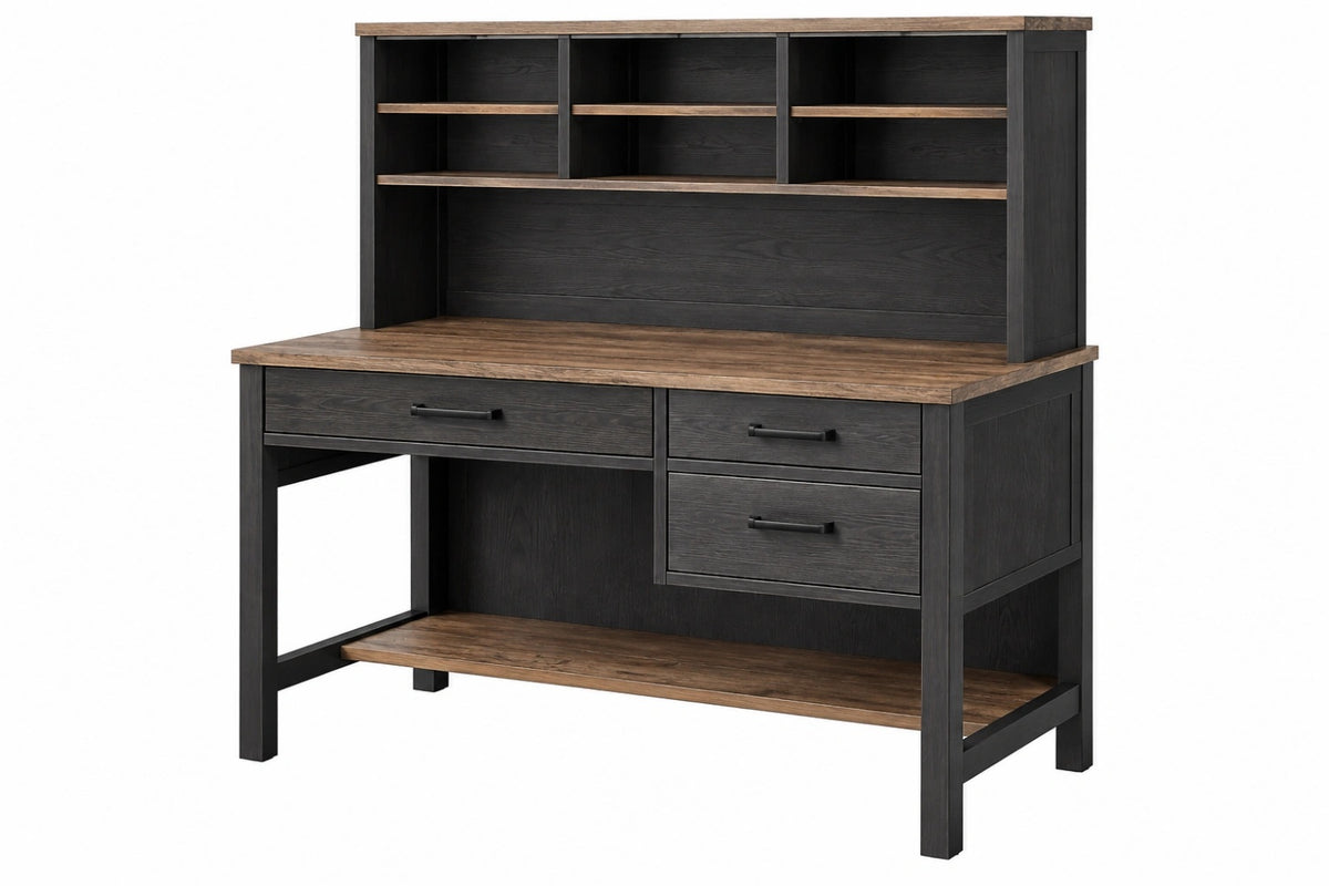Scrivania con scaffale 150 x 70 x 180 cm in legno nero e marrone stile industriale