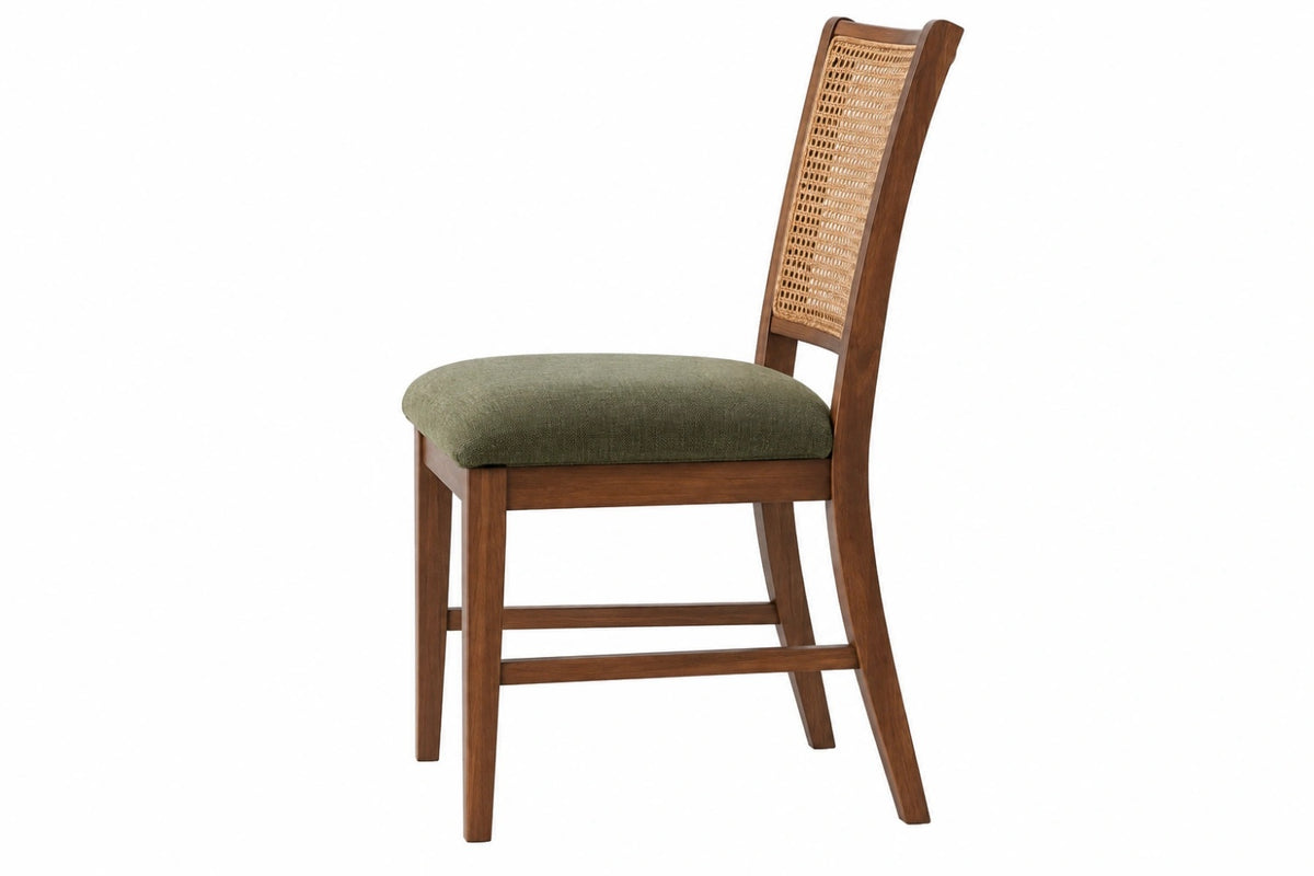 Sedia da pranzo 45 x 54 x 102 cm in legno marrone e rattan con seduta verde stile naturale