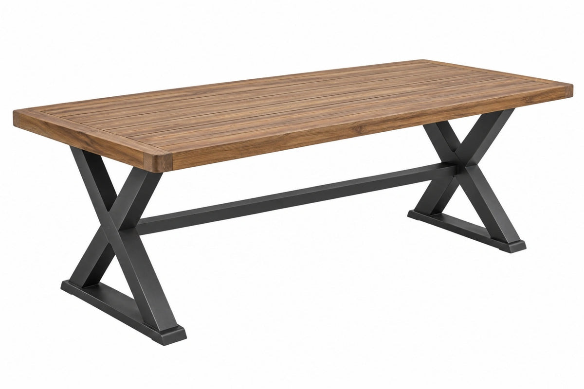 Tavolo da giardino 180x90x75 cm in legno marrone e metallo nero stile industriale