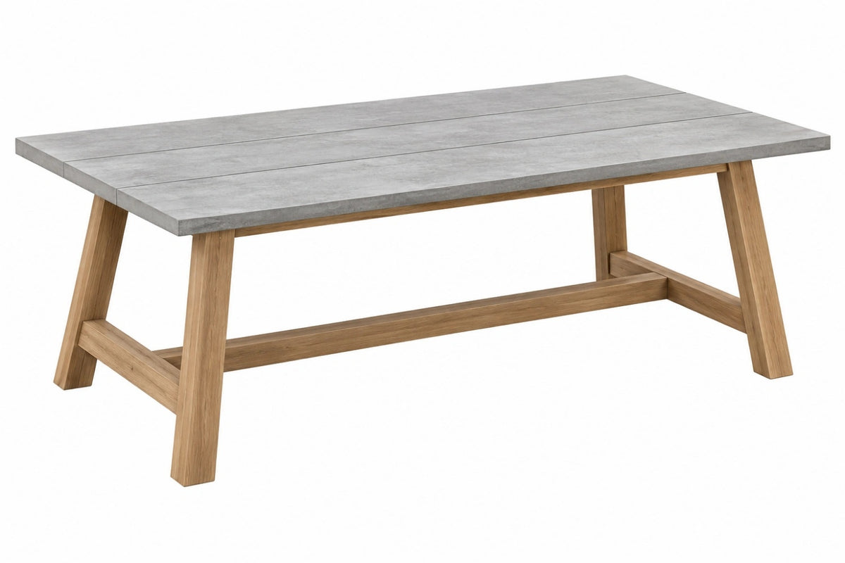 Tavolo da giardino 200 x 100 x 75 cm in legno e finitura effetto cemento grigio naturale stile industriale