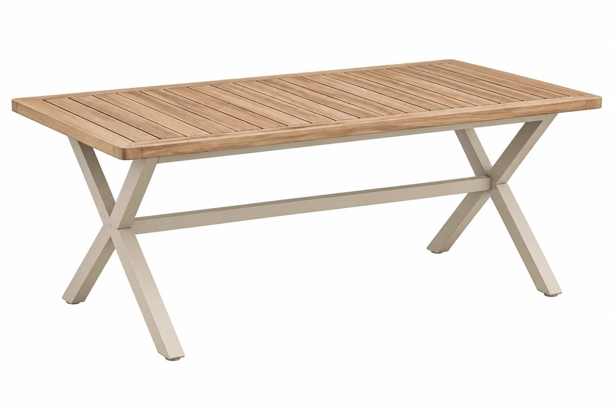 Tavolo da giardino 220 x 100 cm in legno naturale e metallo tortora - rettangolare con struttura a X