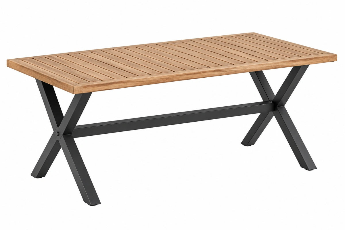 Tavolo da pranzo da esterno 220 x 100 x 75 cm in legno naturale e metallo nero - stile industriale