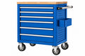 Carrello portautensili 77 x 46 x 97 cm in acciaio blu con 7 cassetti e piano in legno
