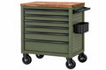 Carrello portautensili 75 x 45 x 90 cm in acciaio verde con piano in legno e 7 cassetti